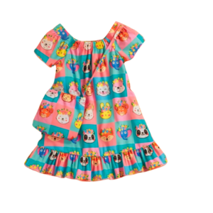 Molde 70 Vestido manga raglan e babado infantil